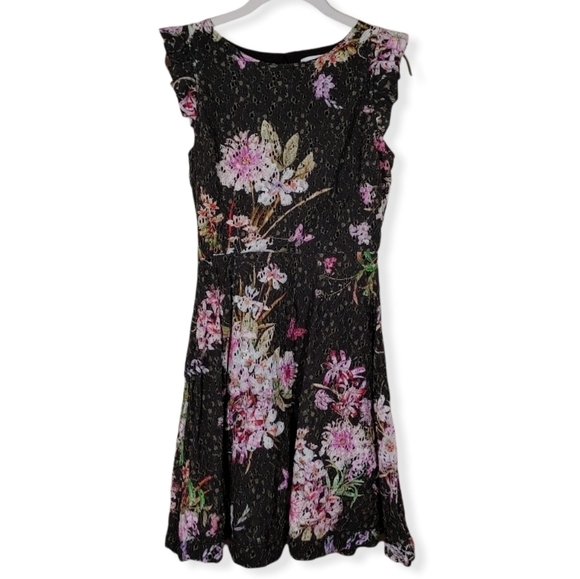 Anthropologie Eri + Ali Nevaeh Black Floral Lace Dress Size 4 - Picture 1 of 12